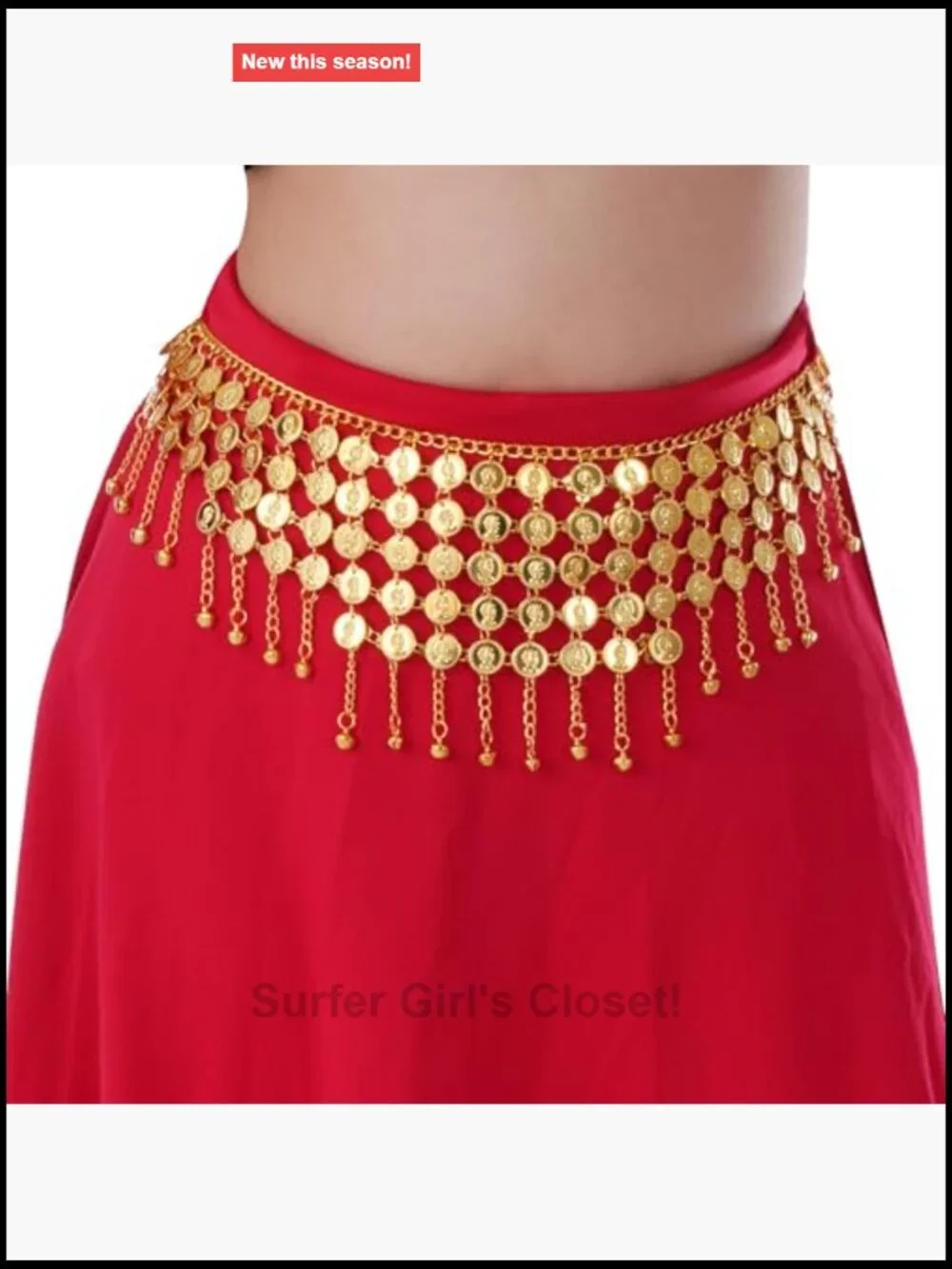 Belly Dance Hip Scarf Belt with Coins, Adjustable, Hook & Loop Closure